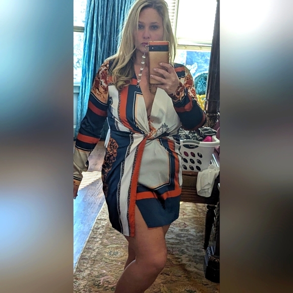 no brand Dresses & Skirts - Navy and orange wrap dress
